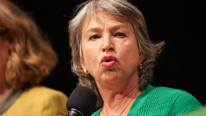 "Wer mit dem Zuhause von Menschen spekuliert, zieht künftig den Kürzeren": Co-Landeschefin Gisela Sengl auf dem Parteitag der bayerischen Grünen. | Bild: dpa-Bildfunk/Daniel Löb "Wer mit dem Zuhause von Menschen spekuliert, zieht künftig den Kürzeren": Co-Landeschefin Gisela Sengl auf dem Parteitag der bayerischen Grünen.