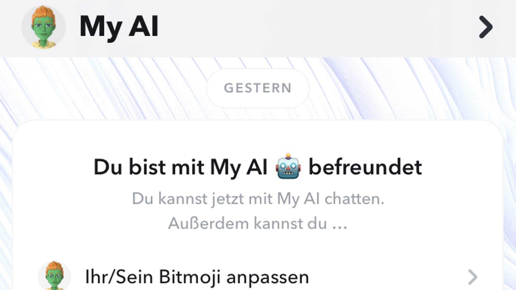 Screenshot von My AI, dem KI-Chatpartner in der Snapchat-App