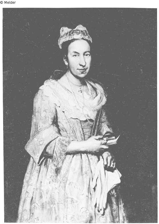 Schwarz-Weiß-Fotografie der oberen Hälfte des Porträts der Contessa Colleoni von Guiseppe Ghislandi