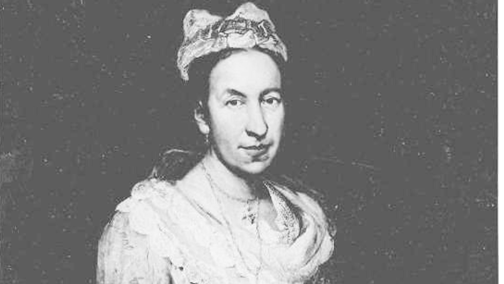 Schwarz-Weiß-Fotografie der oberen Hälfte des Porträts der Contessa Colleoni von Guiseppe Ghislandi