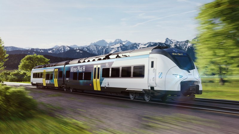 Der erste Wasserstoff-betriebenen Personenzug Bayerns wurde von Siemens hergestellt. Er soll ab 16.12.25 auf zwei Strecken in Schwaben in den Testbetrieb gehen. | Bild: Siemens Mobility Der erste Wasserstoff-betriebenen Personenzug Bayerns wurde von Siemens hergestellt. Er soll ab 16.12.25 auf zwei Strecken in Schwaben in den Testbetrieb gehen.