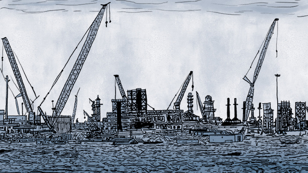 Ein Bild aus Kate Beatons Comic-Buch "Ducks" zeigt den Ölsandabbau in Kanada. Die Zeichnerin arbeitete zwei Jahre dort, um mit dem Lohn den Kredit für ihr Studium zu bezahlen.