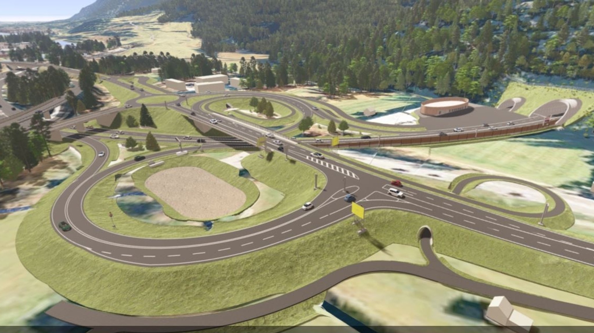 Eine Projektion, wie die Planer die Zufahrten der Bundesstraße 2 zum geplanten Wanktunnel sehen | Bild: Straßenbauamt Weilheim Eine Projektion, wie die Planer die Zufahrten der Bundesstraße 2 zum geplanten Wanktunnel sehen