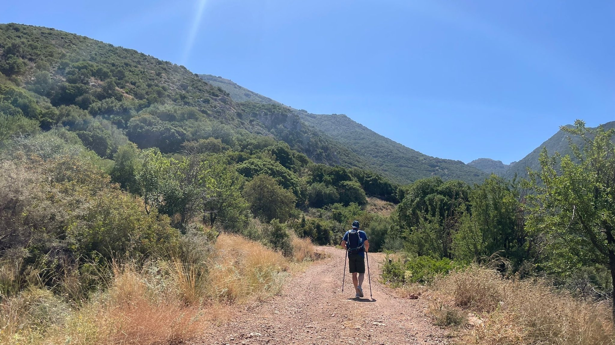 Mann geht bei Hitze wandern