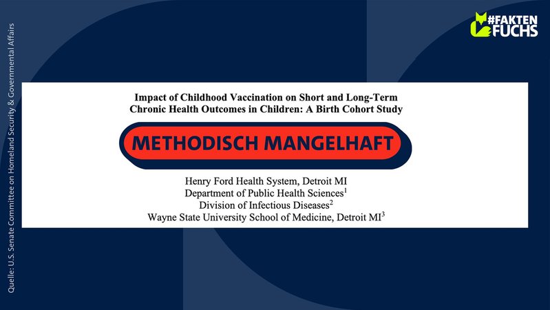 Eine methodisch mangelhafte "Studie" wird als vermeintlich unterdrückte Forschungsarbeit verbreitet. | Bild: BR Grafik / U.S. Senate Committee on Homeland Security & Governmental Affairs Eine methodisch mangelhafte "Studie" wird als vermeintlich unterdrückte Forschungsarbeit verbreitet.