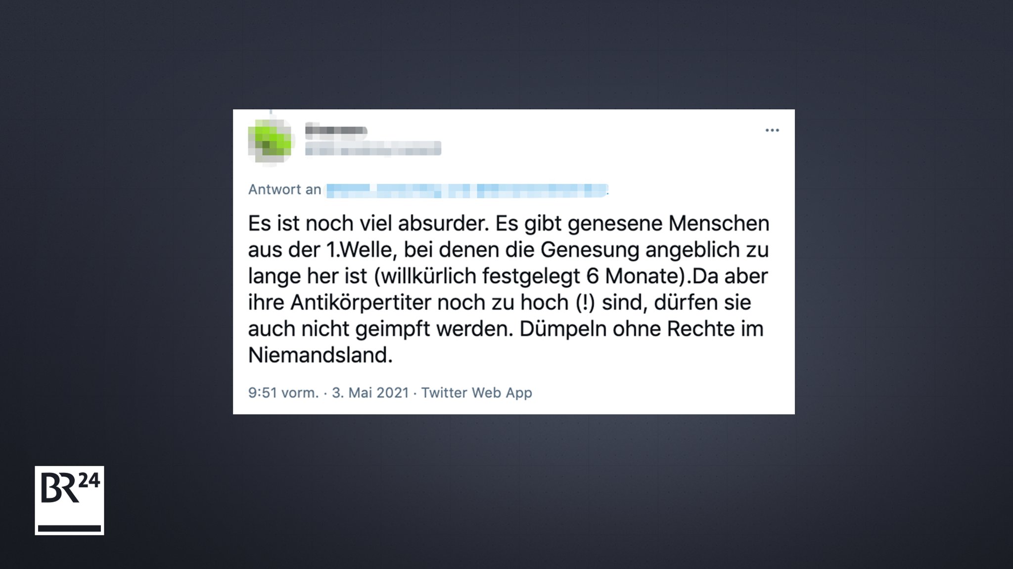 Ein User ist verwundert darüber, dass Genesene angeblich nicht geimpft werden dürfen.