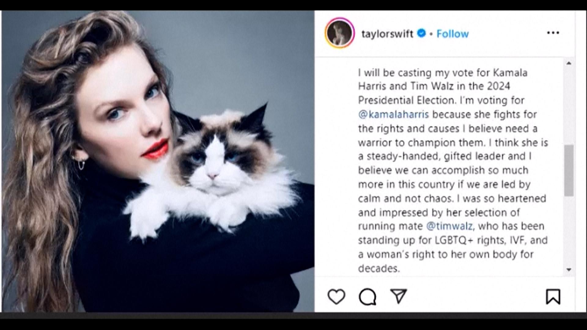 Im Video: Taylor Swift unterstützt Harris im US-Wahlkampf