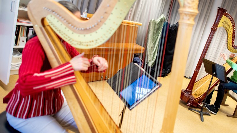 Harfen-Unterricht (Symbolbild) | Bild: pa/dpa/Hauke-Christian Dittrich Harfen-Unterricht (Symbolbild)