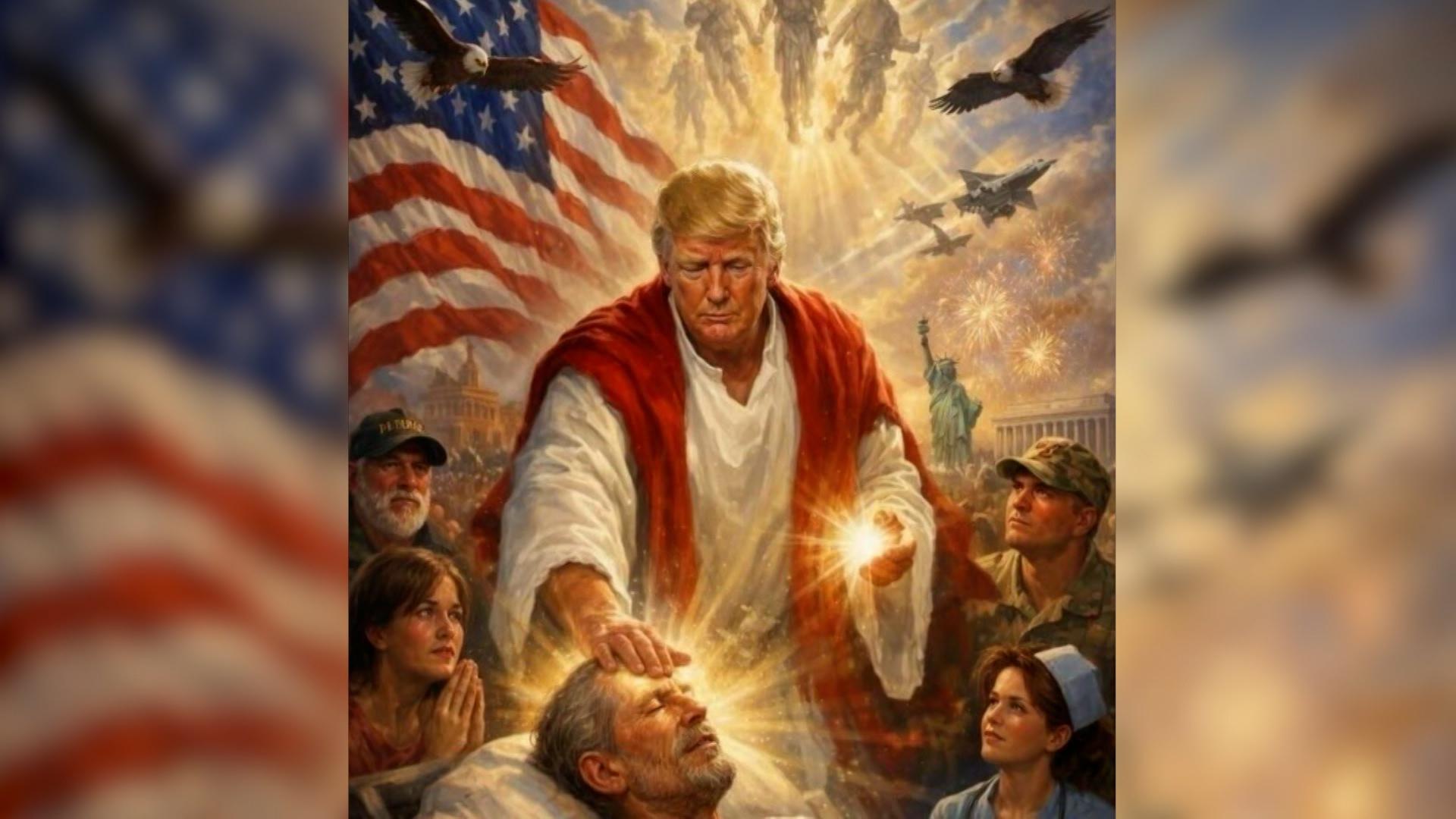 KI-generiertes Bild, das Donald Trump in den sozialen Medien verbreitete. Nach Kritik gelöscht.