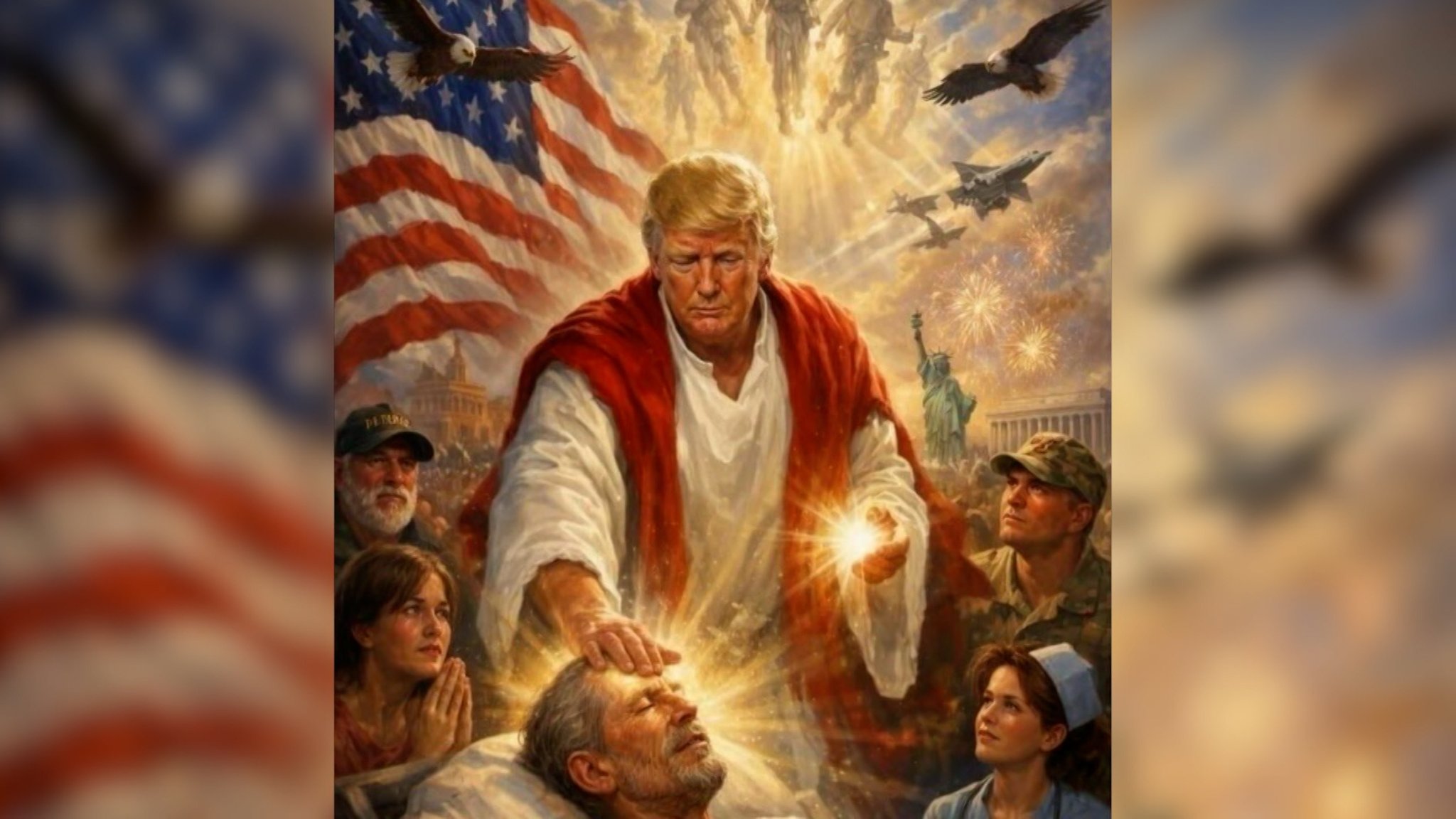KI-generiertes Bild, das Donald Trump in den sozialen Medien verbreitete. Nach Kritik gelöscht.