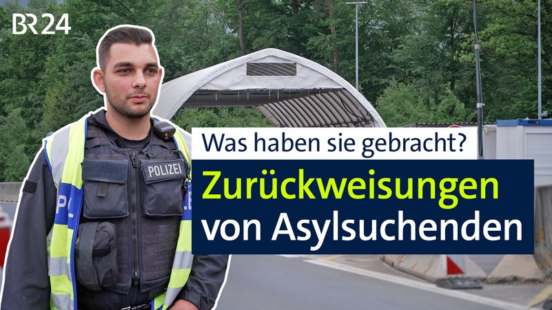 Ein Grenzpolizist steht mit Blick auf den entgegenkommenden Verkehr vor einem weißen Zelt für Grenzkontrollen | Bild: BR I Julia Ley I Montage: Luca Piparo, Christoph Gremmer Ein Grenzpolizist steht mit Blick auf den entgegenkommenden Verkehr vor einem weißen Zelt für Grenzkontrollen