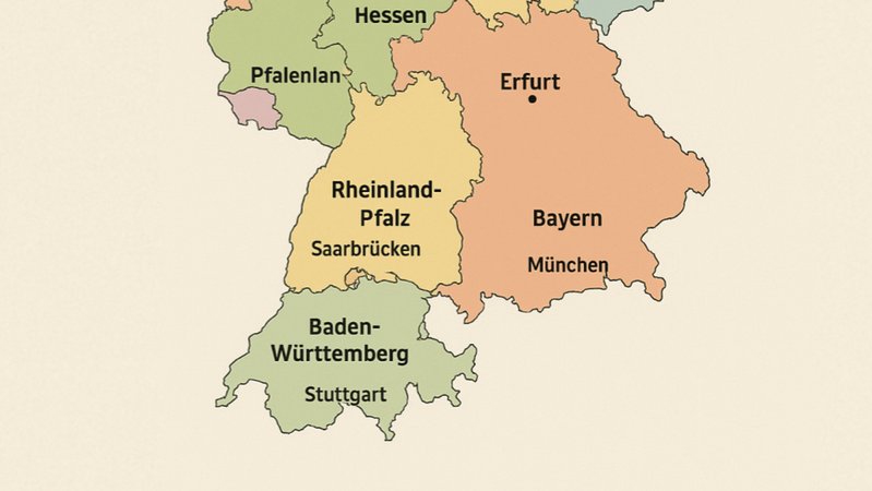 Ein Screenshot von ChatGPT zeigt eine fehlerhafte Deutschlandkarte. Eingezeichnet ist beispielsweise das Bundesland "Pfalenlan" | Bild: Screenshot ChatGPT / Bayerischer Rundfunk 2025 Ein Screenshot von ChatGPT zeigt eine fehlerhafte Deutschlandkarte. Eingezeichnet ist beispielsweise das Bundesland "Pfalenlan"