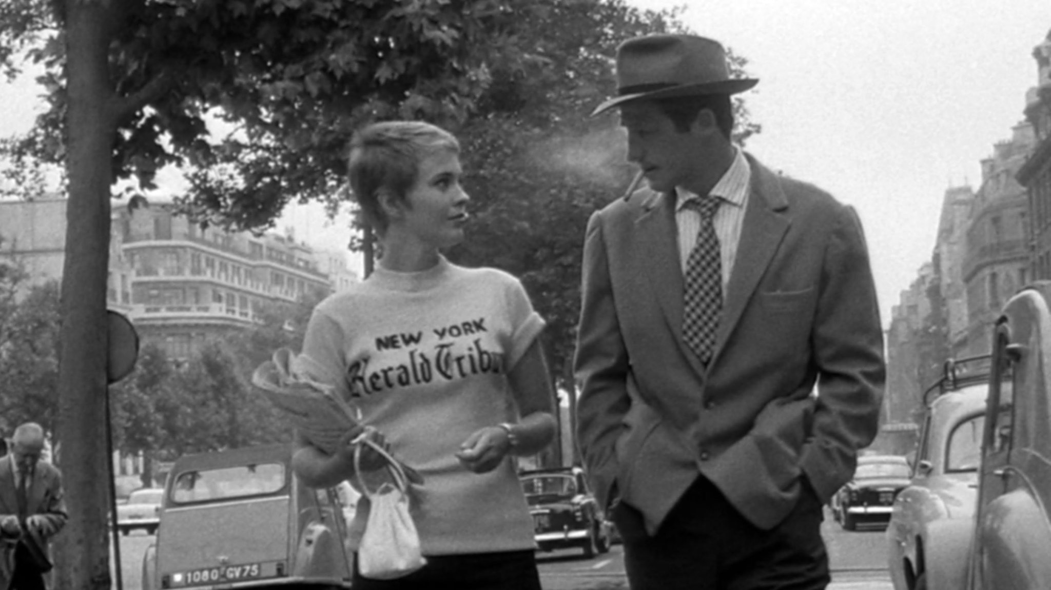 Jean Seberg und Jean-Paul Belmondo 1960 als wildes Paar in "Ausser Atem" (Filmszene).