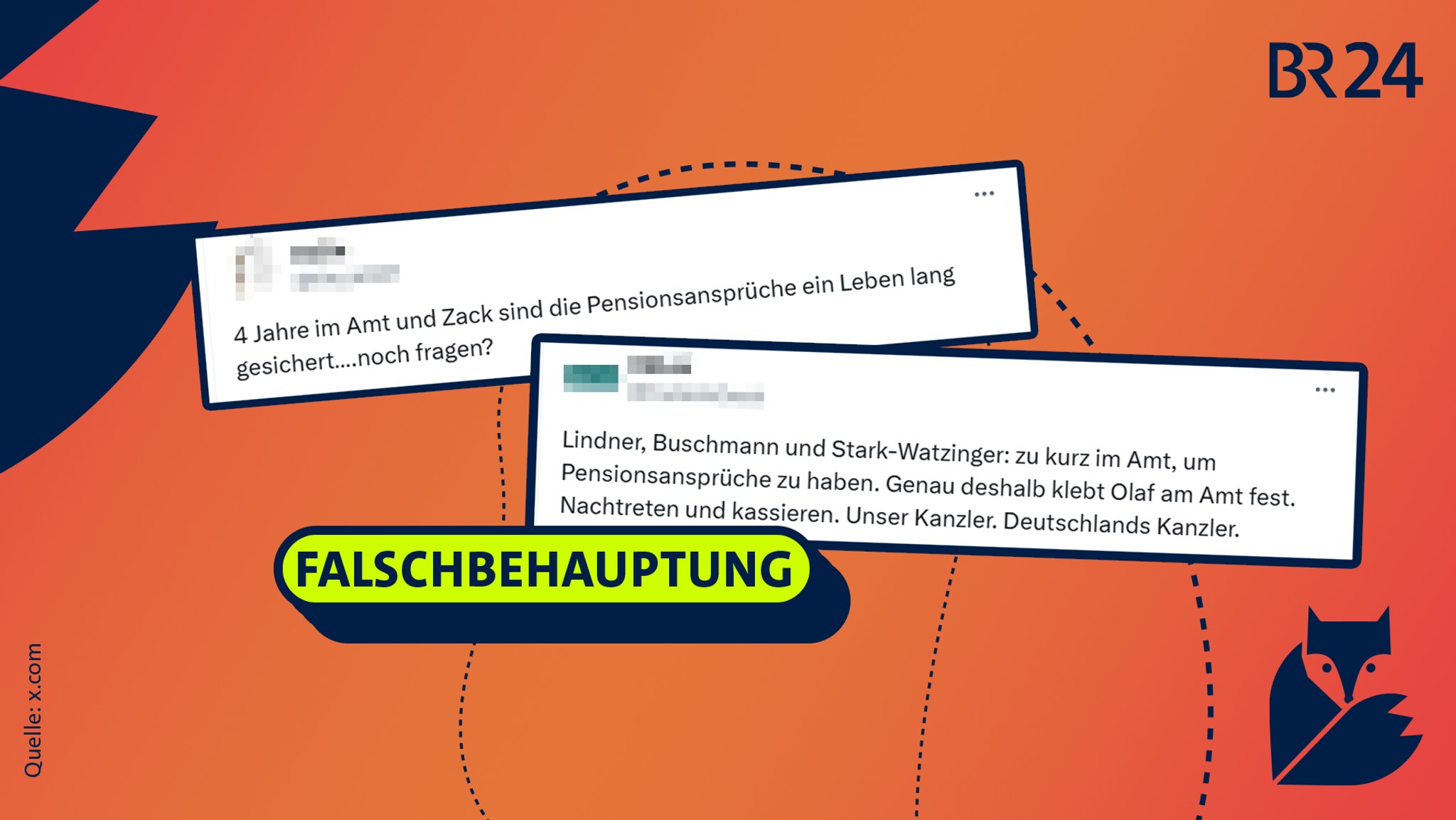 Screenshots mit Behauptungen über eine absichtliche Verzögerung der Bundestagswahl, darüber der Stempel "Falschbehauptung".