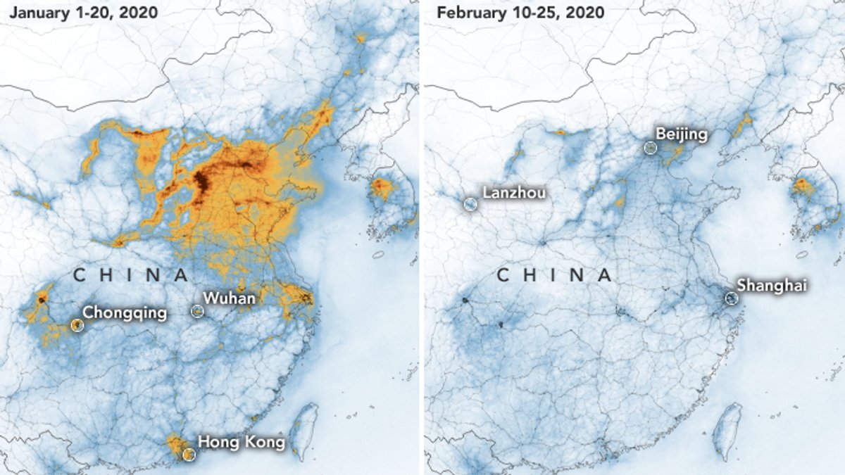 NASA-Bilder zeigen deutlichen Rückgang der Luftverschmutzung in China vor und nach dem Coronavirus-Ausbruch