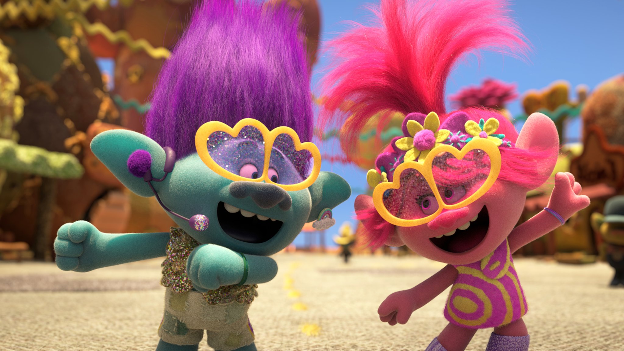 Pop-Songs, alles in quietschbunt: "Trolls World Tour"-Filmszene