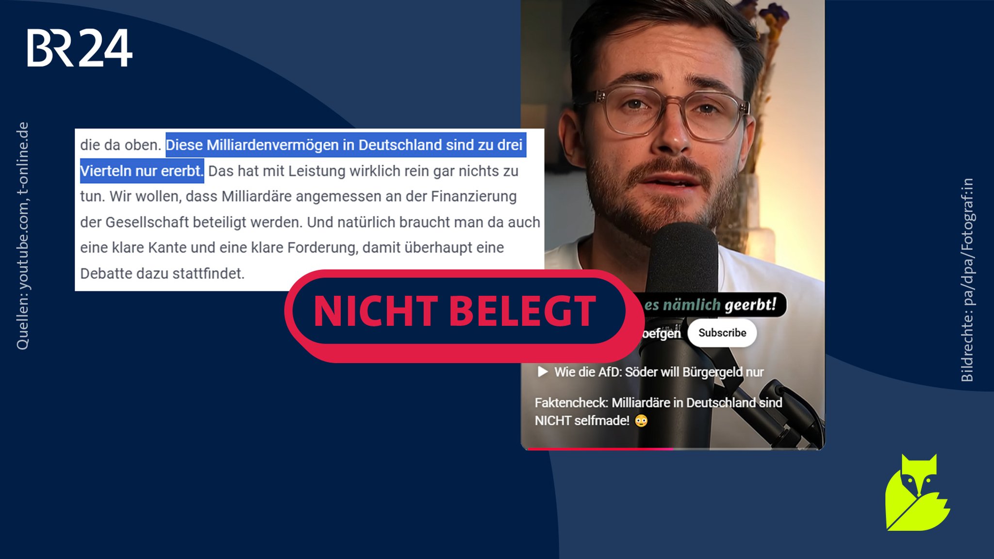 Screenshots mit Behauptungen, darüber der Stempel "Nicht belegt"