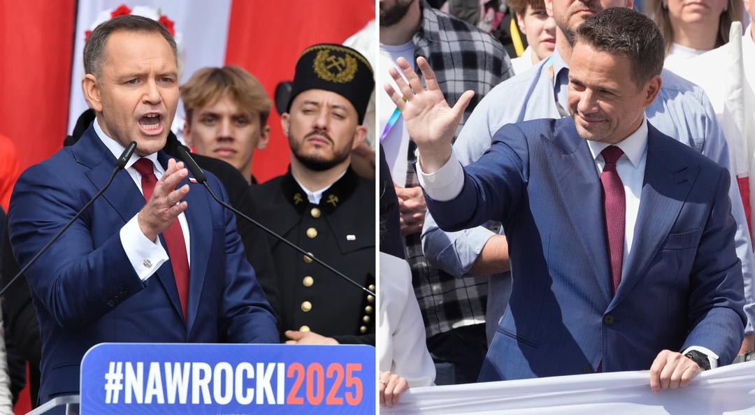 Der konservative Präsidentschaftskandidat Karol Nawrocki (l.) und der liberale Rafal Trzaskowski (r.)
