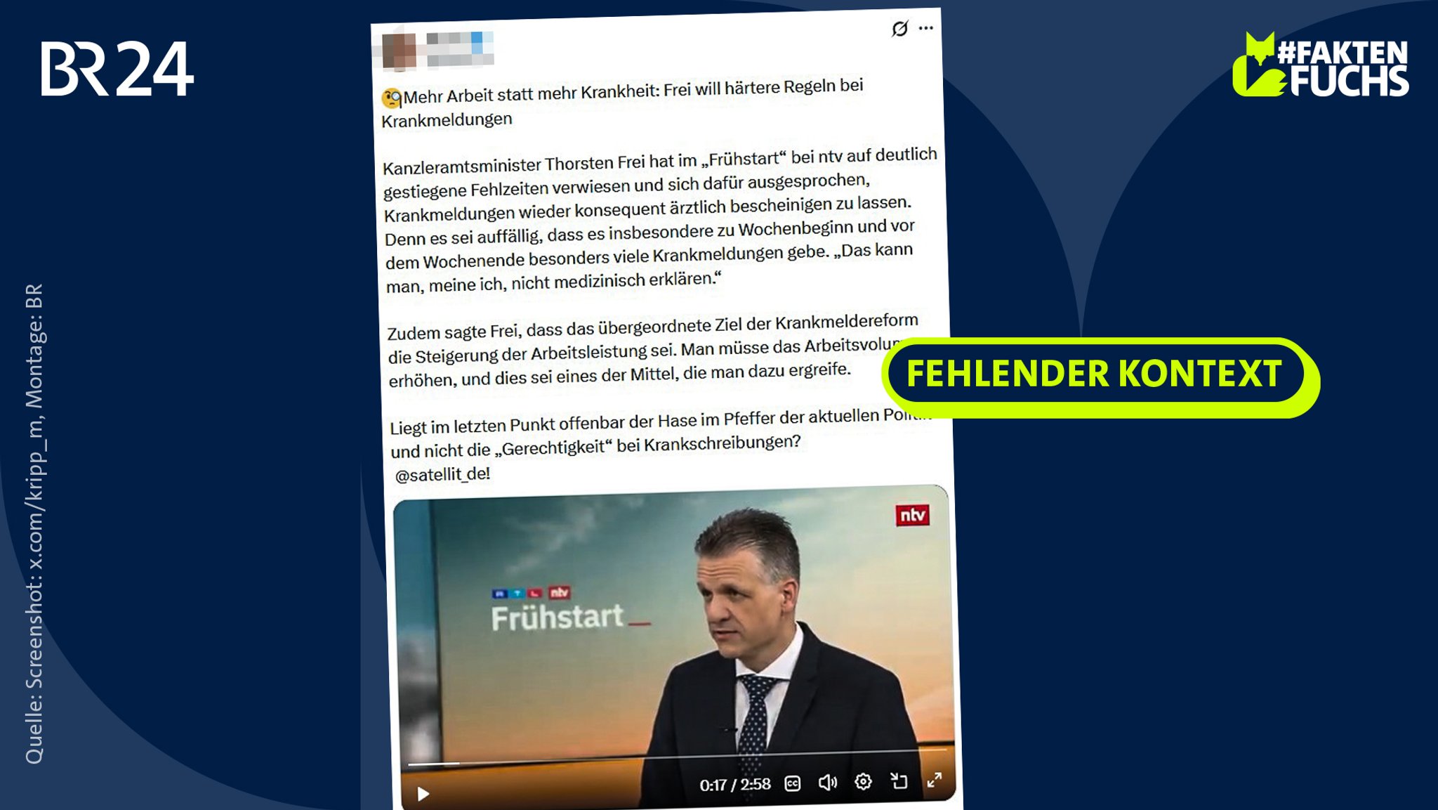 Ärztliche Atteste beginnen am häufigsten montags und enden freitags. Das allein ist aber kein Beleg für Missbrauch. | Bild: Screenshot: x.com/kripp_m, Montage: BR Ärztliche Atteste beginnen am häufigsten montags und enden freitags. Das allein ist aber kein Beleg für Missbrauch.