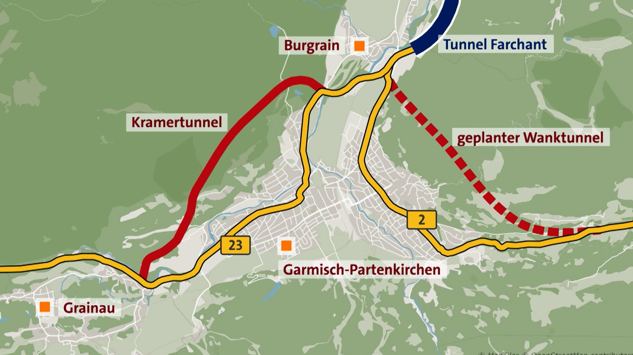 Grafik zeigt den Kramer- und den Wanktunnel.