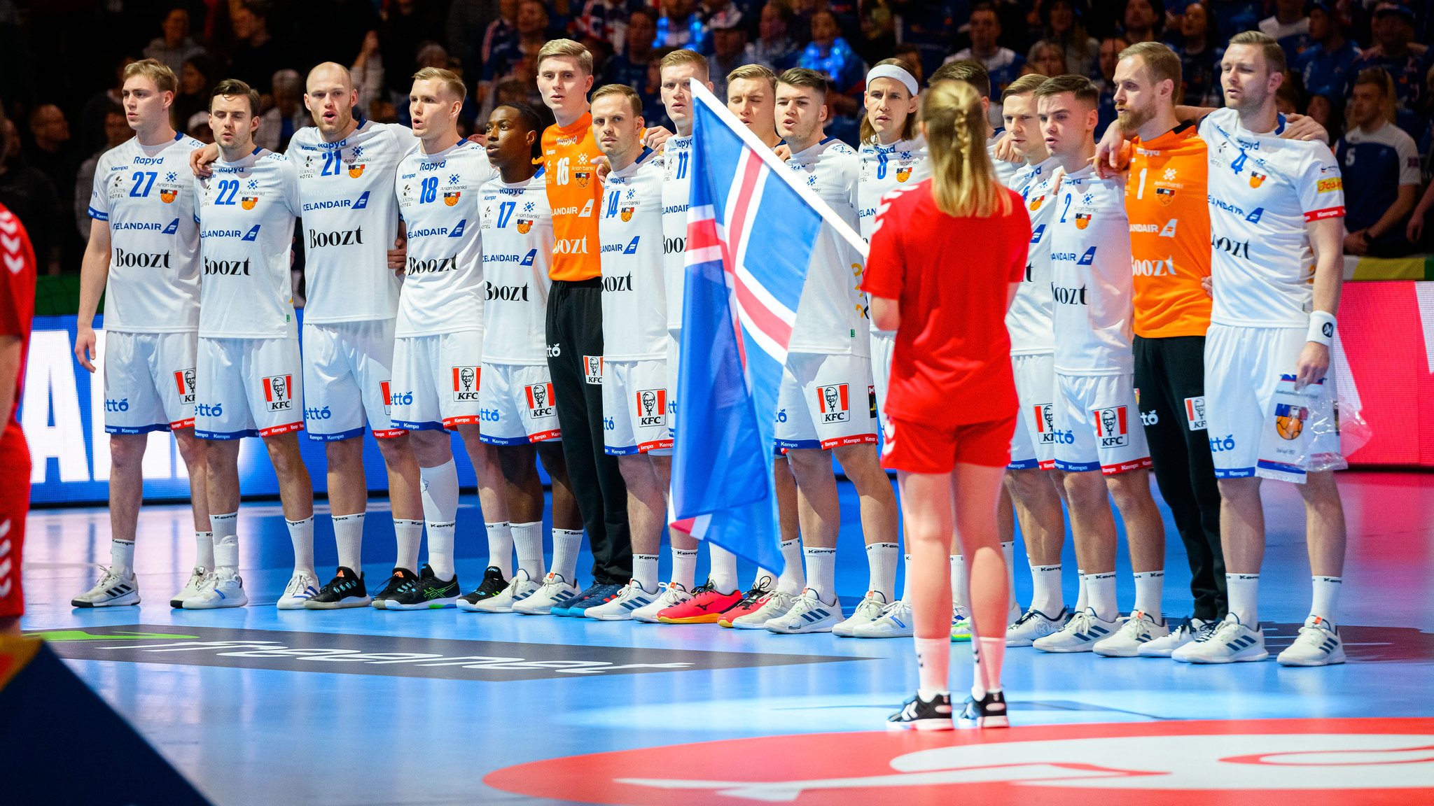 Handball-EM in München: die Mannschaft von Island am 14.01.2024.