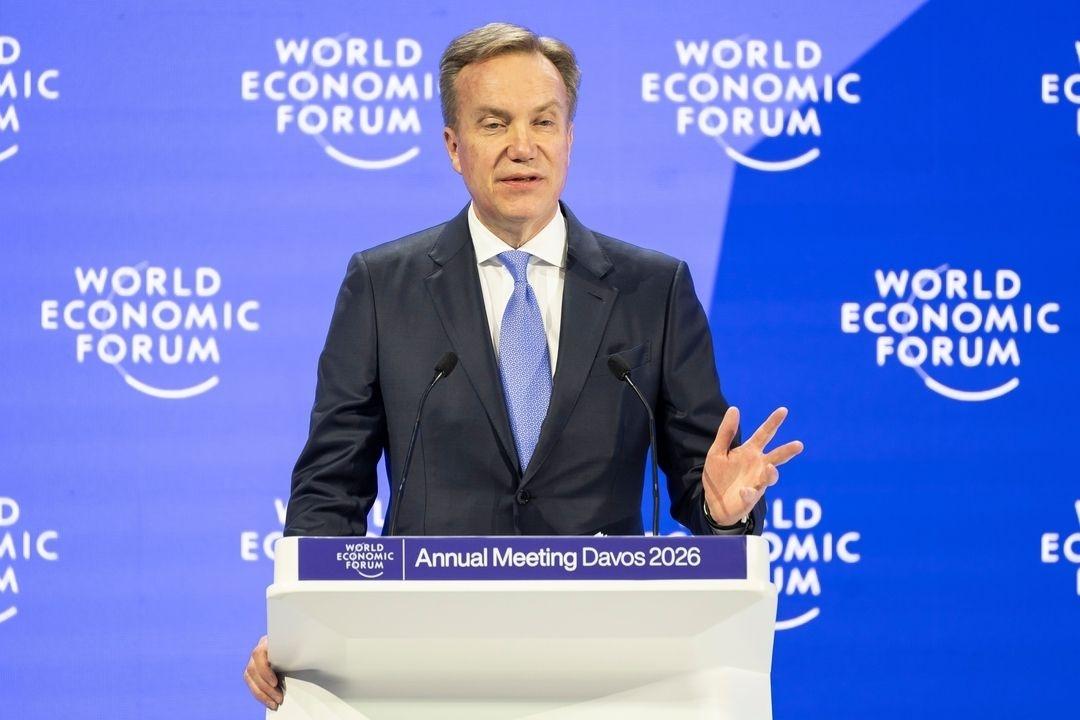 20.01.2026, Schweiz, Davos: Der Norweger Børge Brende, Präsident und CEO des Weltwirtschaftsforums (WEF), spricht während einer Plenarsitzung in der Kongresshalle während des 56. jährlichen Treffens des Weltwirtschaftsforums (WEF). 