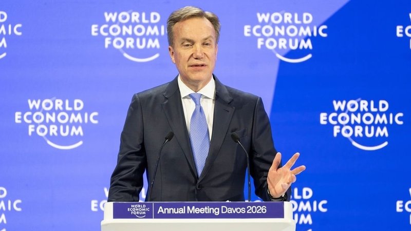 20.01.2026, Schweiz, Davos: Der Norweger Børge Brende, Präsident und CEO des Weltwirtschaftsforums (WEF), spricht während einer Plenarsitzung in der Kongresshalle während des 56. jährlichen Treffens des Weltwirtschaftsforums (WEF). | Bild: dpa-Bildfunk/Laurent Gillieron 20.01.2026, Schweiz, Davos: Der Norweger Børge Brende, Präsident und CEO des Weltwirtschaftsforums (WEF), spricht während einer Plenarsitzung in der Kongresshalle während des 56. jährlichen Treffens des Weltwirtschaftsforums (WEF).