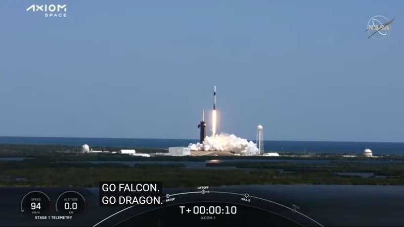 Screenshot der Live-Übertragung der Mission Axiom 1 zur ISS
