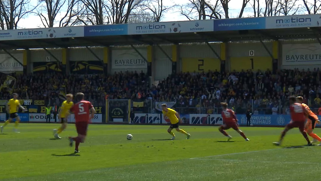 Sieben Fußballspieler kämpfen auf dem Rasen um den Ball. | Bild: BR Sieben Fußballspieler kämpfen auf dem Rasen um den Ball.