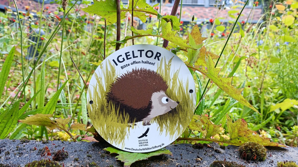 Plakette der Deutschen Wildtierstiftung für Gartenbesitzer, die igelfreundliche Durchlässe schaffen