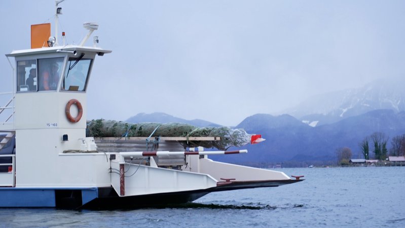 Ein Christbaum wird per Fähre auf die Fraueninsel gebracht. | Bild: BR / Jonas Breitner Ein Christbaum wird per Fähre auf die Fraueninsel gebracht.