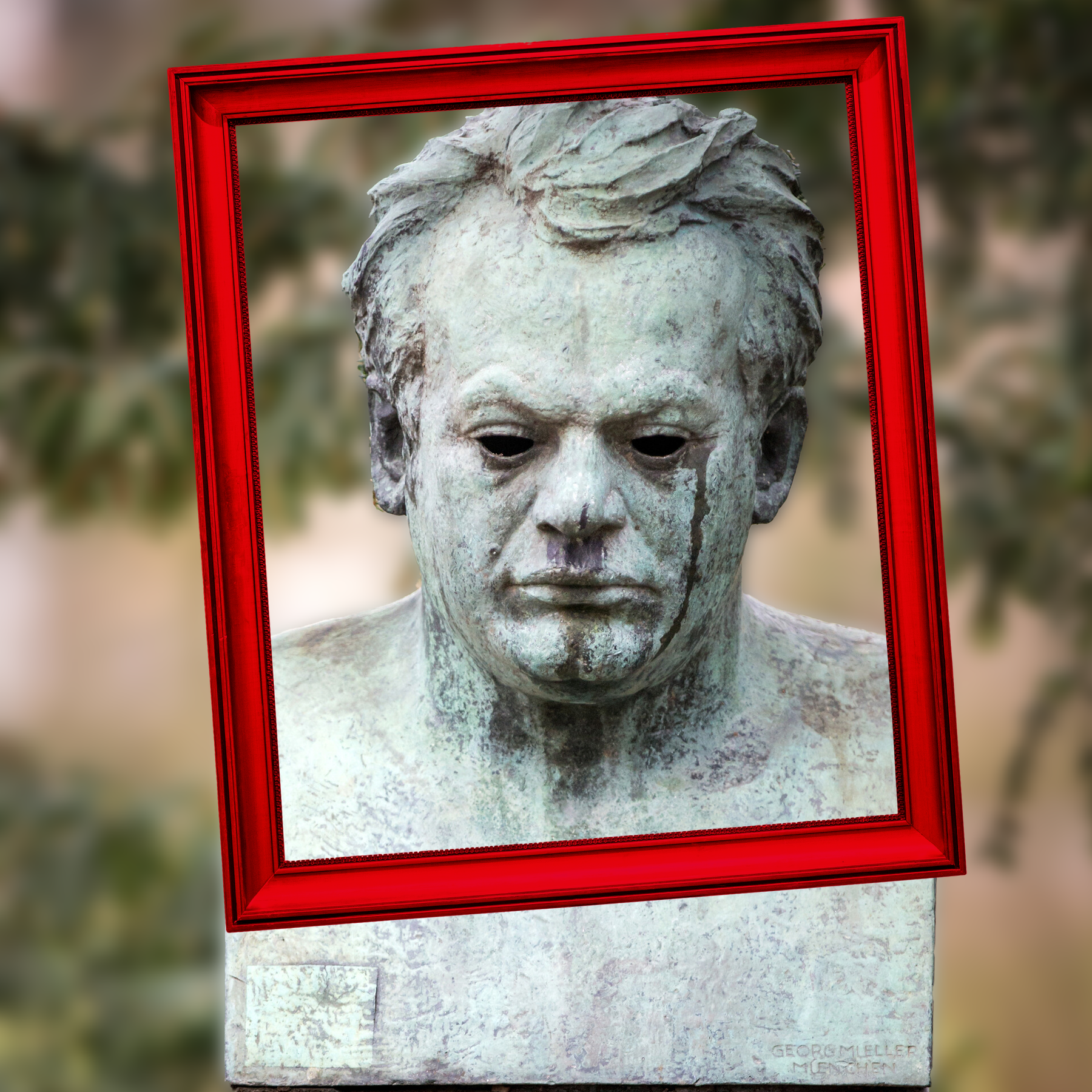 Auf dem Sockel: 1) Das Max Reger-Denkmal in Weiden