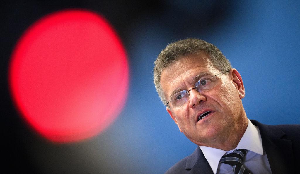 ARCHIV - 23.06.2025, Berlin: Maros Sefcovic, EU-Handelskommissar, äußert sich bei einer Pressekonferenz mit Bundesfinanzminister Klingbeil nach ihrem Gespräch im Bundesministerium der Finanzen. (zu dpa: «Nach Trump-Brief: EU treibt Arbeiten an Gegenzöllen voran») Foto: Bernd von Jutrczenka/dpa +++ dpa-Bildfunk +++