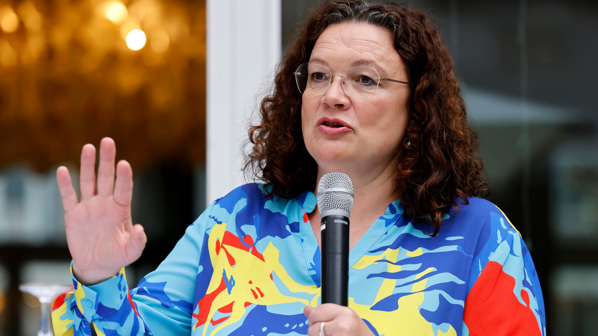 Andrea Nahles, Chefin der Bundesagentur für Arbeit, zu Gast beim Sommergespräch der SPD Köln am 13.08.2024