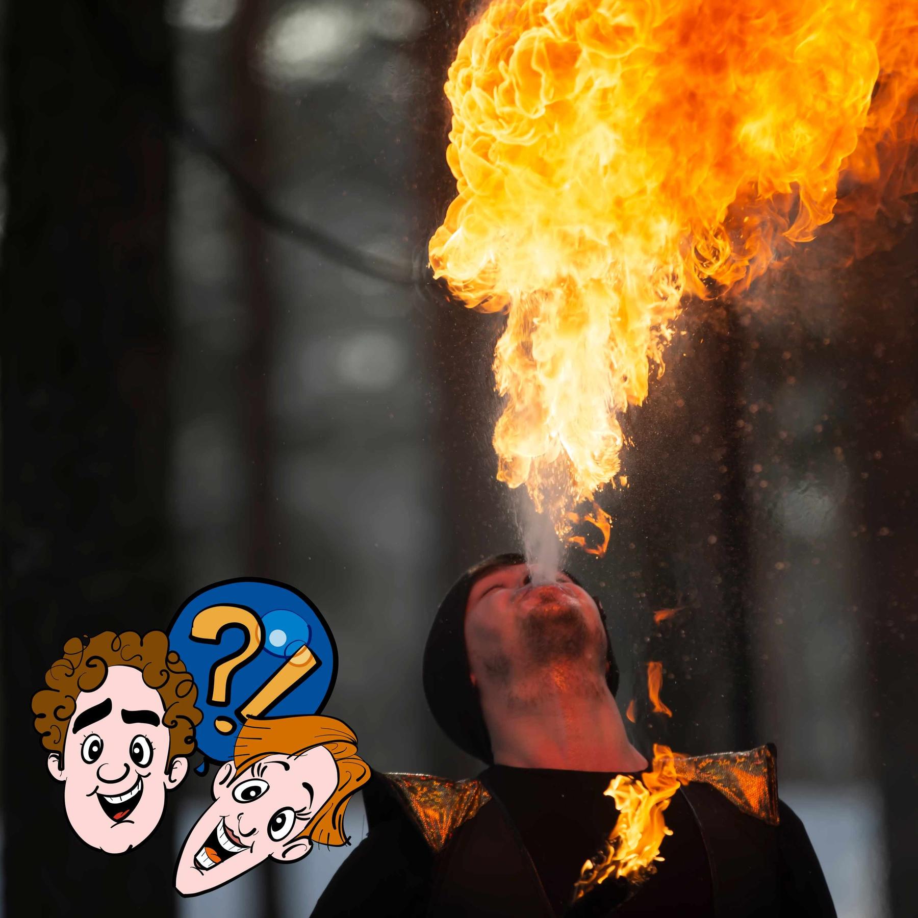 Kann ein Feuerspucker ein Würstchen braten, dass es nicht ankokelt?