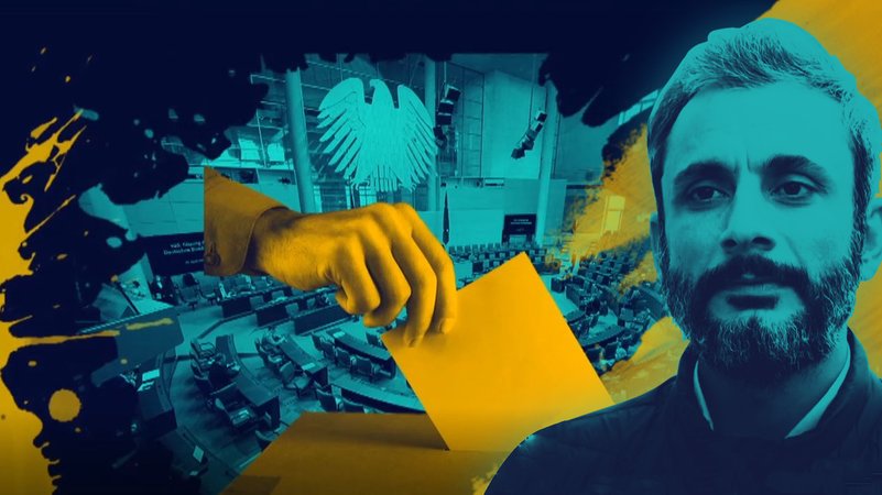 Moderator Ramo Ali, Hand mit Wahlzettel | Bild: BR, colourbox.com; Montage: BR Moderator Ramo Ali, Hand mit Wahlzettel