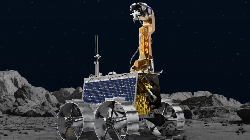 Künstlerische Darstellung: der Rover Rashid aus den Vereinigten Arabischen Emiraten auf dem Mond