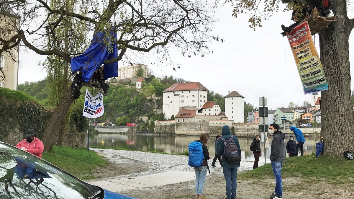 Am Mittwoch haben Klimaaktivisten zwei Bäume an der Passauer Ortsspitze besetzt.