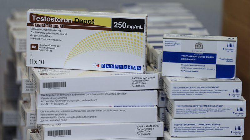 Testosteron wird auf Social Media als Wundermittel für Muskeln, Energie und Libido beworben. Ärzte warnen. Im Bild: Testosteron-Präparate, die das Zollfahndungsamt Hamburg im April 2025 sichergestellt hat. | Bild: picture alliance/dpa | Marcus Brandt Testosteron wird auf Social Media als Wundermittel für Muskeln, Energie und Libido beworben. Ärzte warnen. Im Bild: Testosteron-Präparate, die das Zollfahndungsamt Hamburg im April 2025 sichergestellt hat.