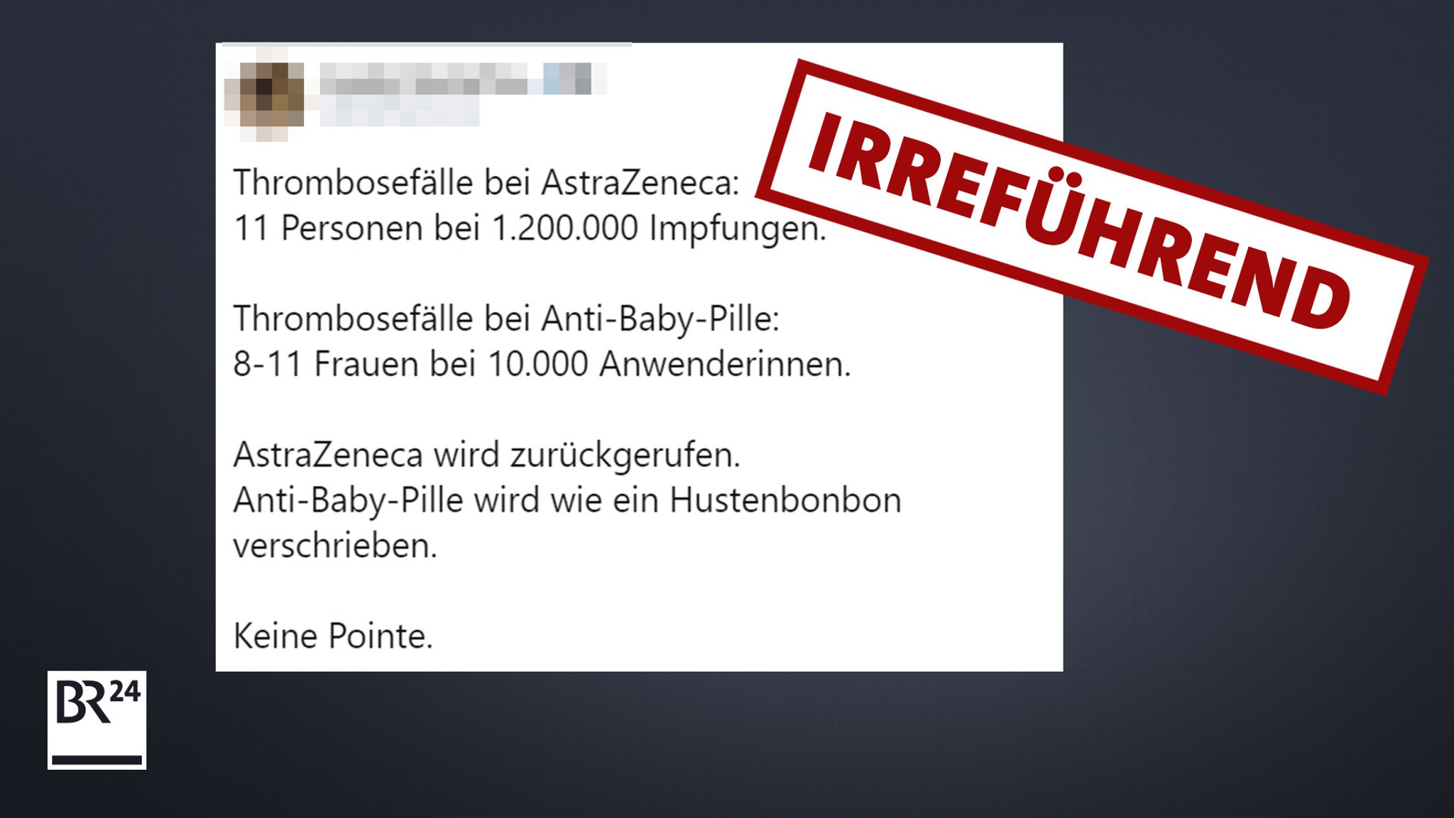 Astrazeneca und Anti-Baby-Pille: Ein irreführender Tweet führt den Vergleich verschiedener Thrombosen an