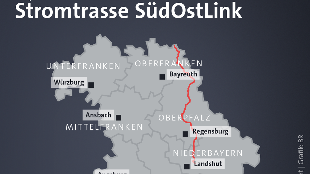 Der Südostlink soll Strom aus dem Nordosten Deutschlands nach Bayern transportieren und durch Oberfranken, die Oberpfalz und Niederbayern verlaufen. 