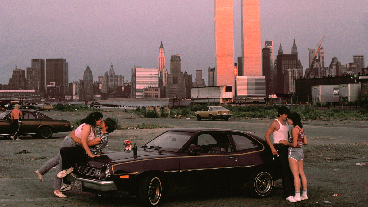 Lovers Lane, Blick von New Jersey auf das World Trade Center, New York City, USA 1983