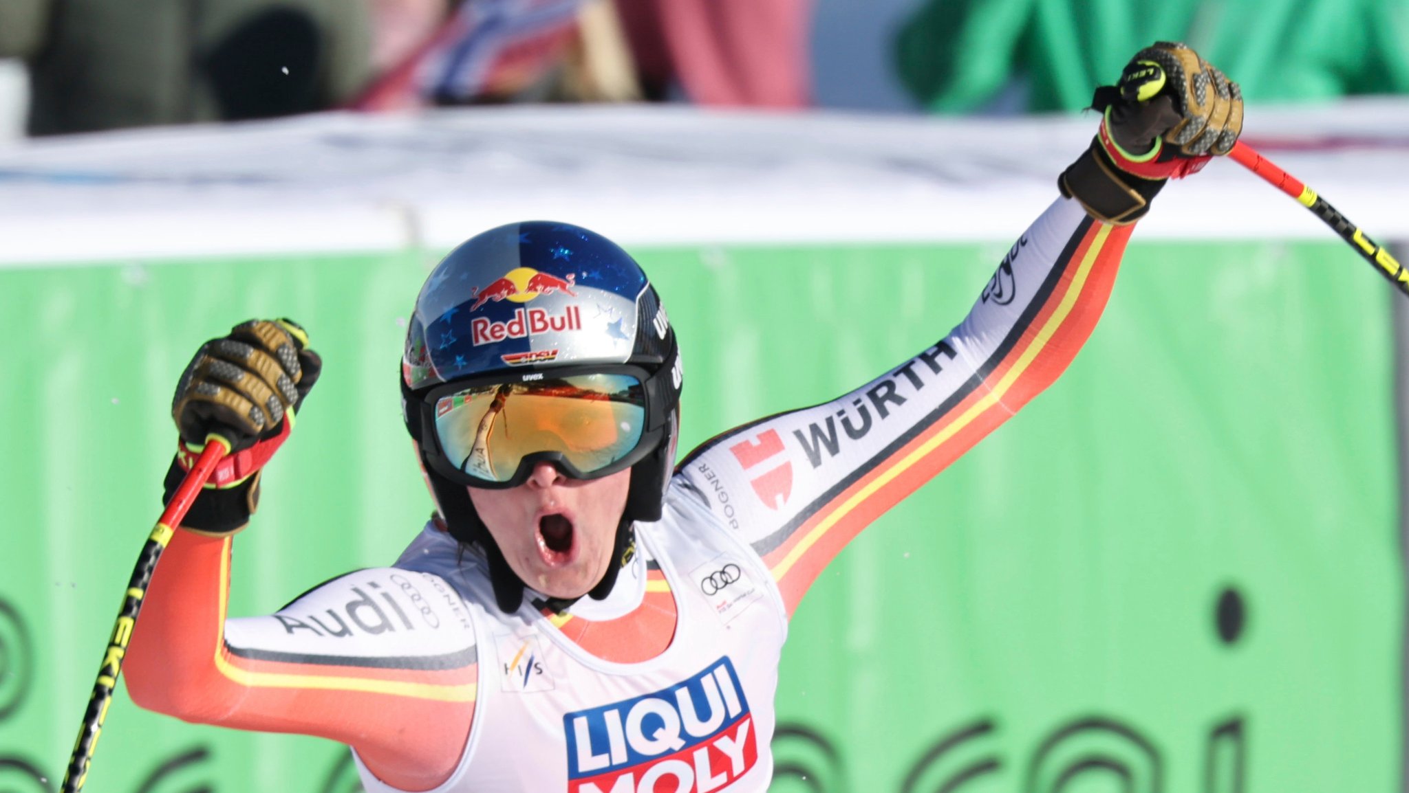 28.02.2025, Norwegen, Kvitfjell: Ski alpin: Weltcup, Abfahrt, Damen. Die deutsche Emma Aicher reagiert nach dem Durchlauf. Foto: Marco Trovati/AP/dpa +++ dpa-Bildfunk +++