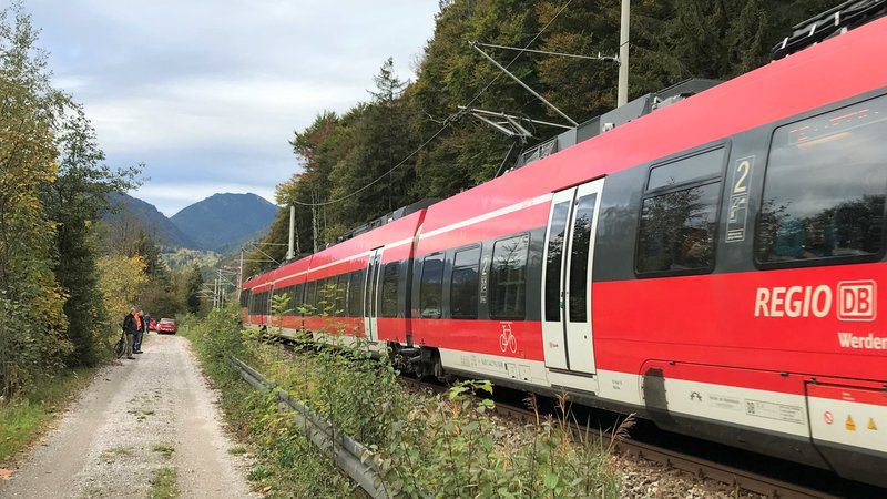 Ein Zug von DB Regio zwischen zwischen Oberau und Eschenlohe.