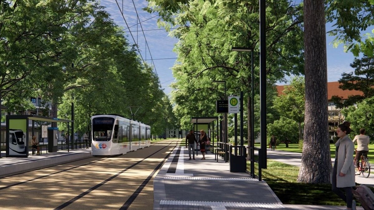 Visualisierung der StUB-Haltestelle an der Gebbertstraße in Erlangen. | Bild: Claus Hirche, Zweckverband StUB Visualisierung der StUB-Haltestelle an der Gebbertstraße in Erlangen.