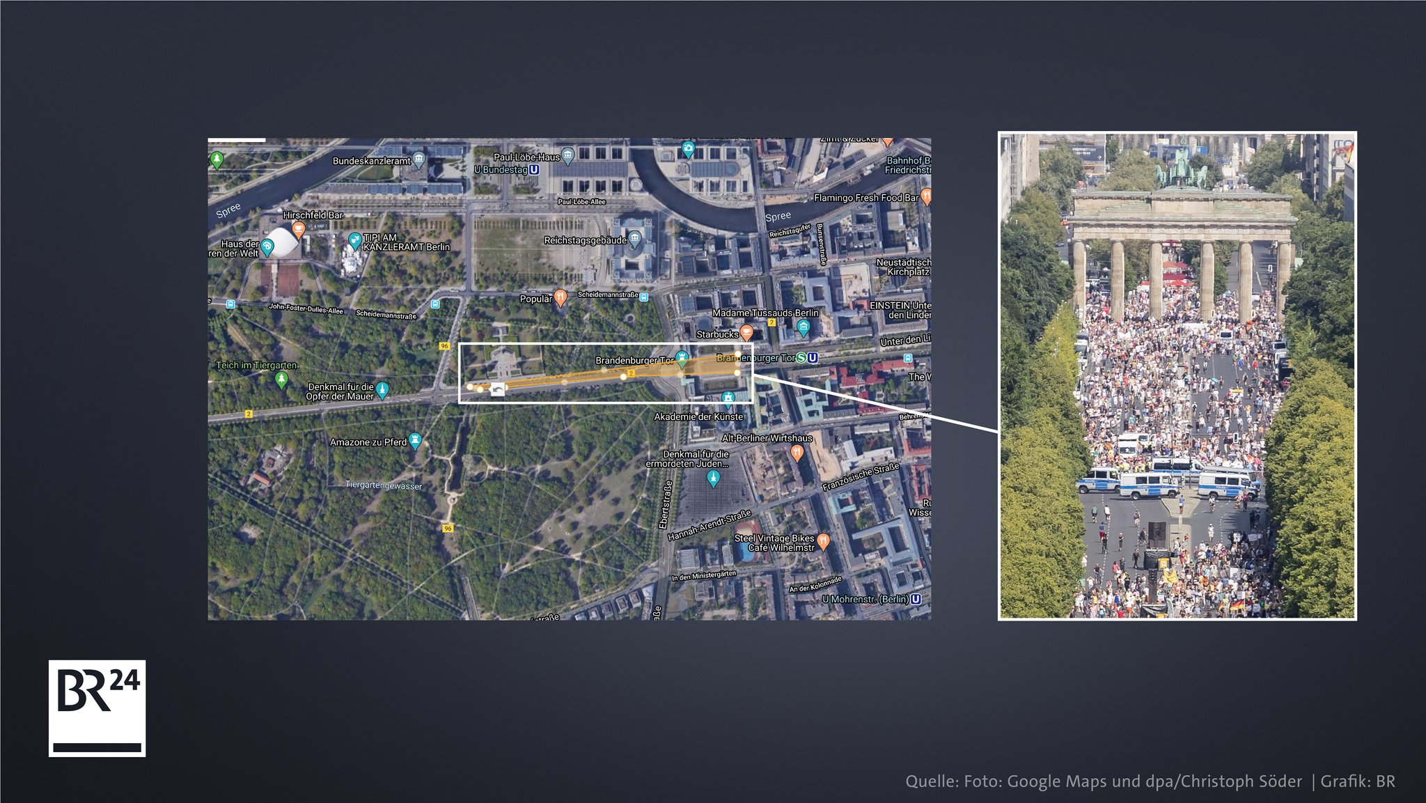 In Foto markierte Fläche entspricht den Personengruppen am Brandenburger Tor