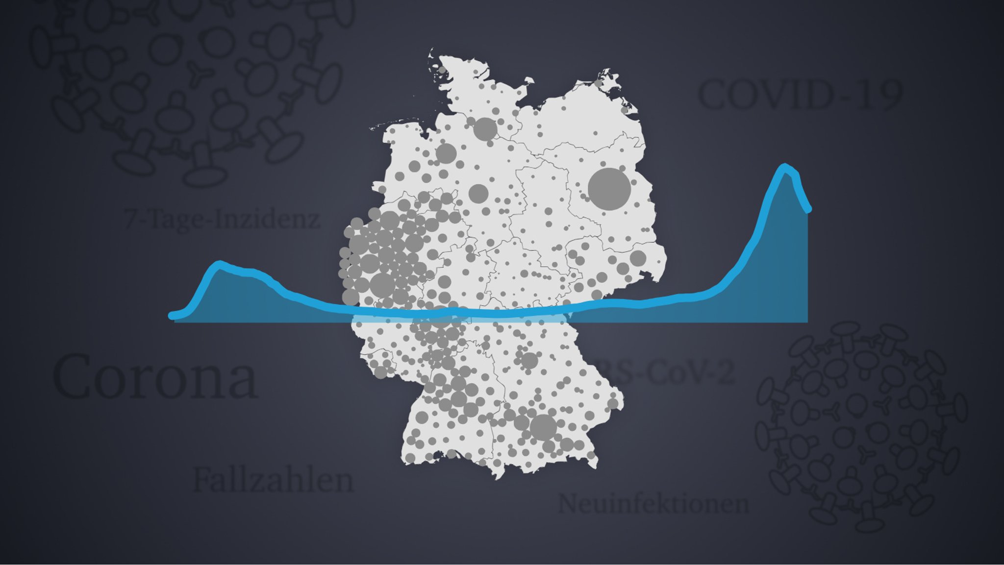 Symbolische Darstellung einer Deutschlandkarte und der Corona-Neuinfektionen pro Tag