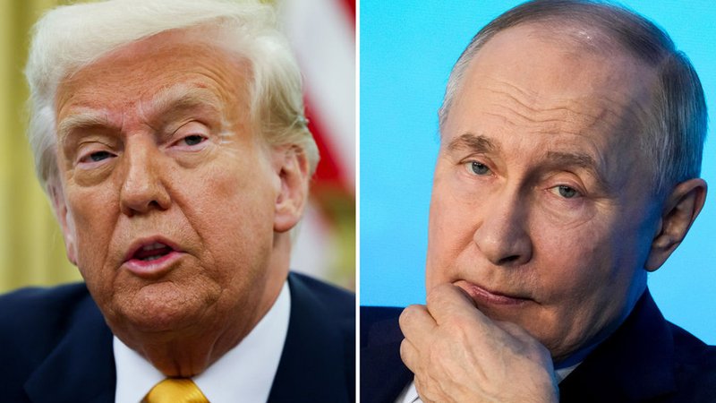 Archivbilder von US-Präsident Donald Trump (l) im Oval Office des Weißen Hauses und vom russischen Präsidenten Wladimir Putin während eines Technologieforums in Moskau | Bild: dpa-Bildfunk/Pavel Bednyakov/AP Archivbilder von US-Präsident Donald Trump (l) im Oval Office des Weißen Hauses und vom russischen Präsidenten Wladimir Putin während eines Technologieforums in Moskau