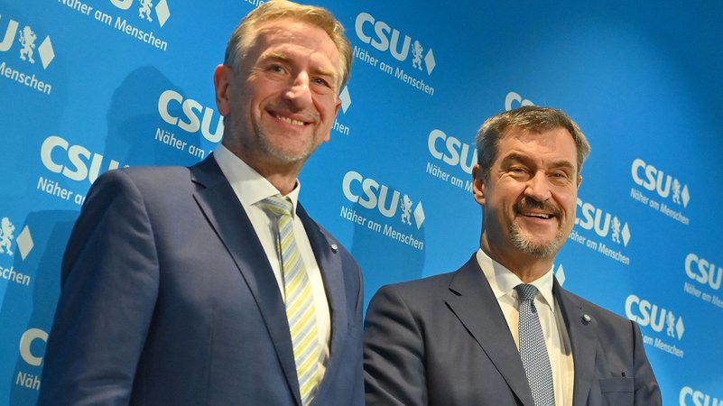 Archivbild: Günther Felßner und Markus Söder nach der Sitzung des CSU-Vorstands | Bild: picture alliance / SvenSimon | Frank Hoermann/SVEN SIMON Archivbild: Günther Felßner und Markus Söder nach der Sitzung des CSU-Vorstands