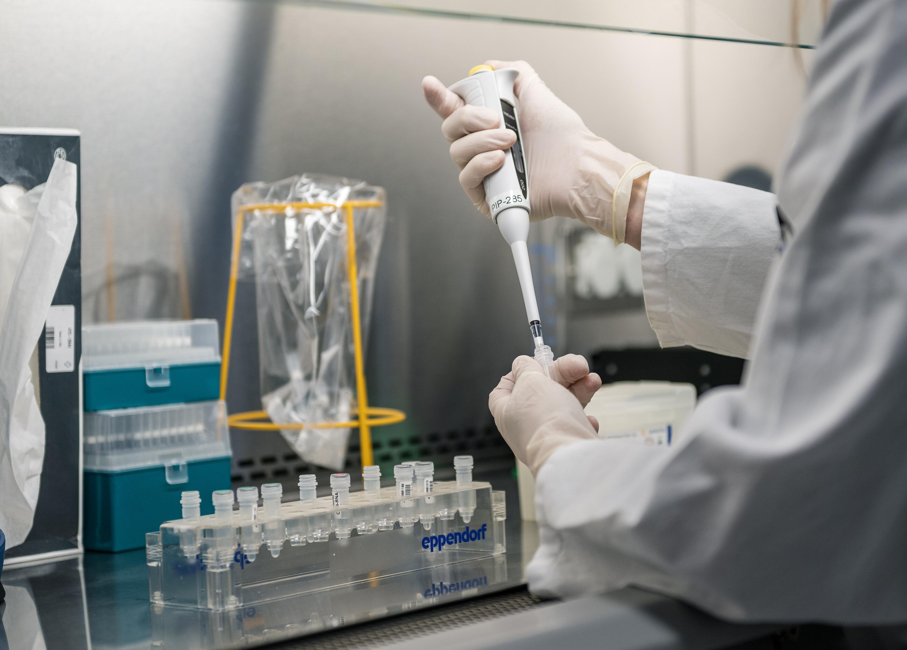 Ein Laborant untersucht Abwasserproben. 